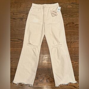 Mother Superior White Distressed Straight Leg Jeans Size 27 Raw Hem NWT